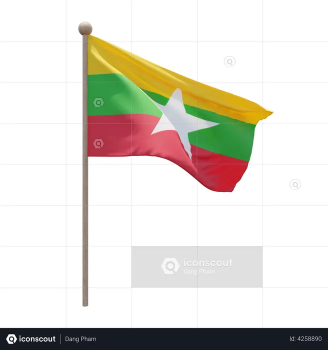 Myanmar Flagpole Flag 3D Illustration