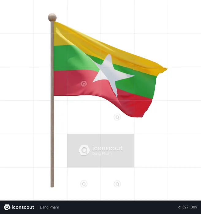 Myanmar Flagpole Flag 3D Icon