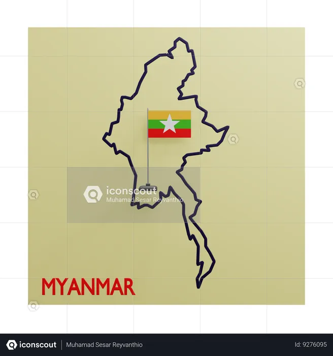 Myanmar Map Flag 3D Icon