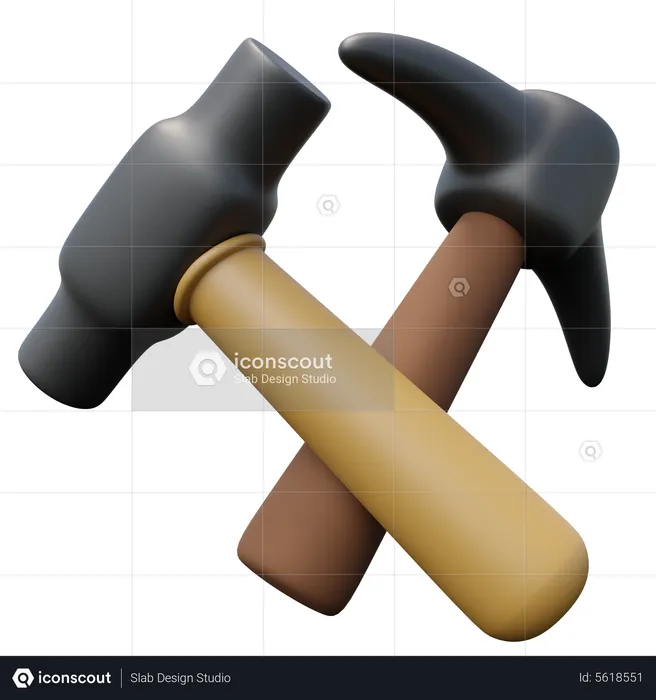 Nail Hammer And Pickaxe  3D Icon