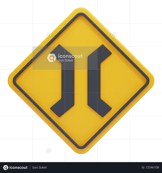 Narrow Bridge Ahead Sign  3D Icon