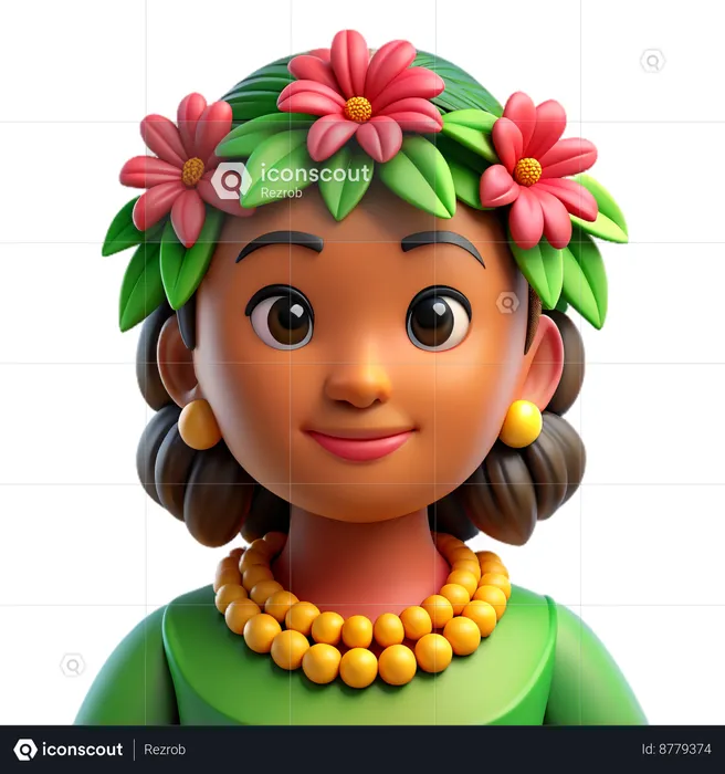 Native Hawaiian Girl Avatar  3D Icon