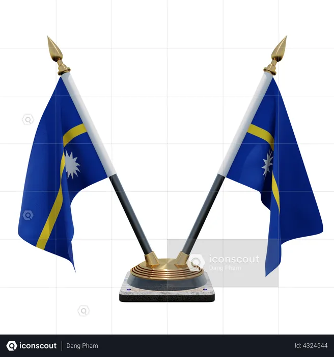 Nauru Double Desk Flag Stand Flag 3D Illustration