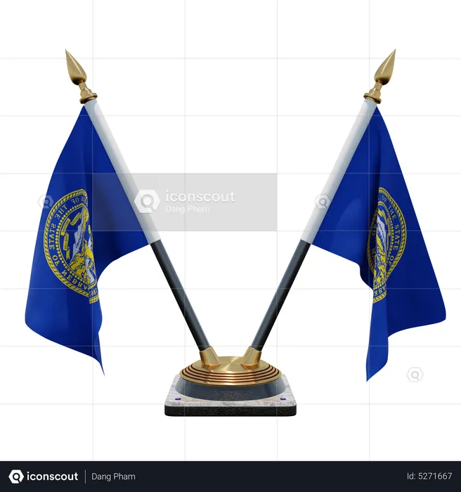 Nebraska Double (V) Desk Flag Stand Flag 3D Icon