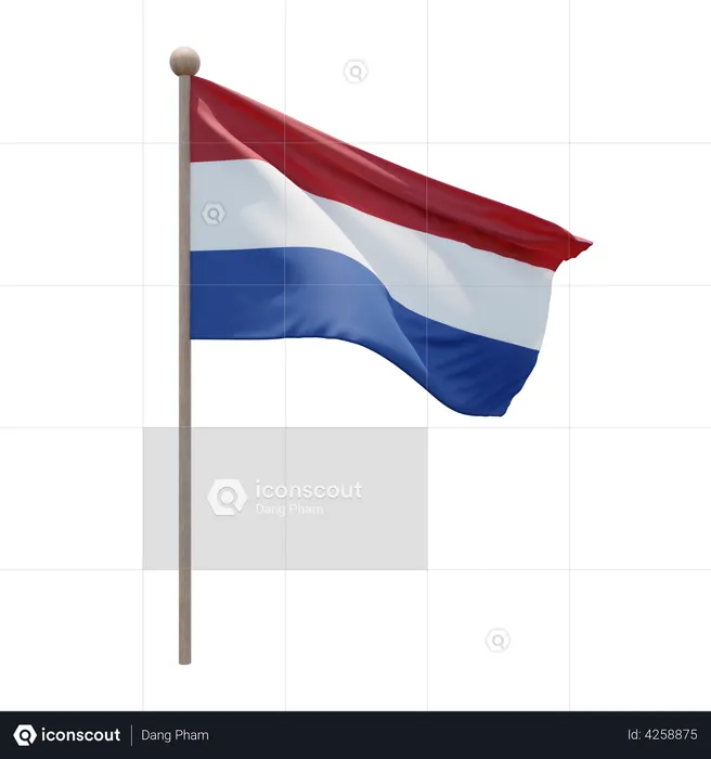 Netherlands Flagpole Flag 3D Illustration
