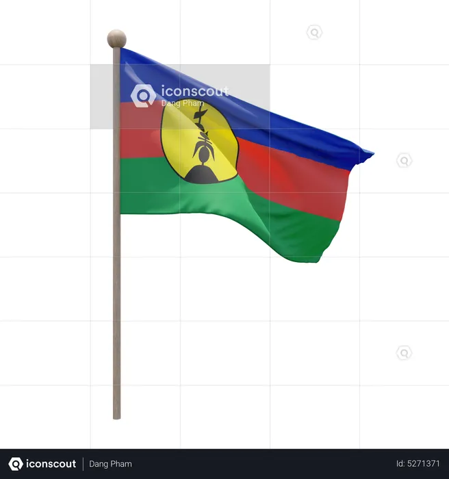 New Caledonia Flagpole Flag 3D Icon