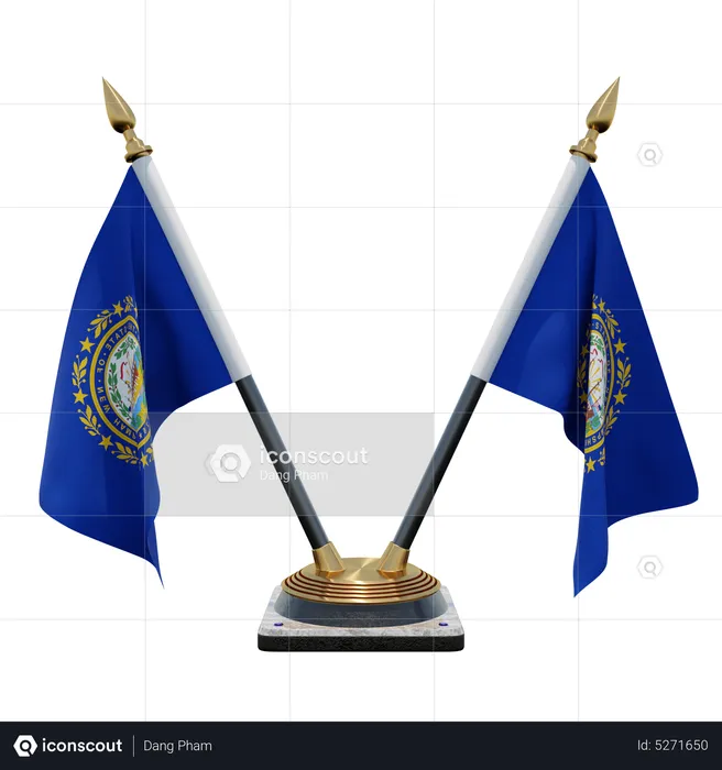 New Hampshire Double (V) Desk Flag Stand Flag 3D Icon
