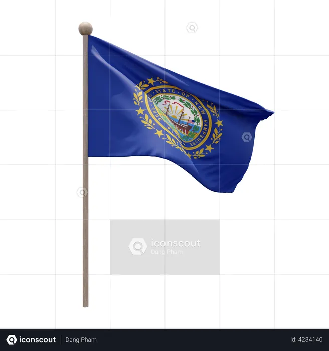New Hampshire Flag Pole  3D Illustration