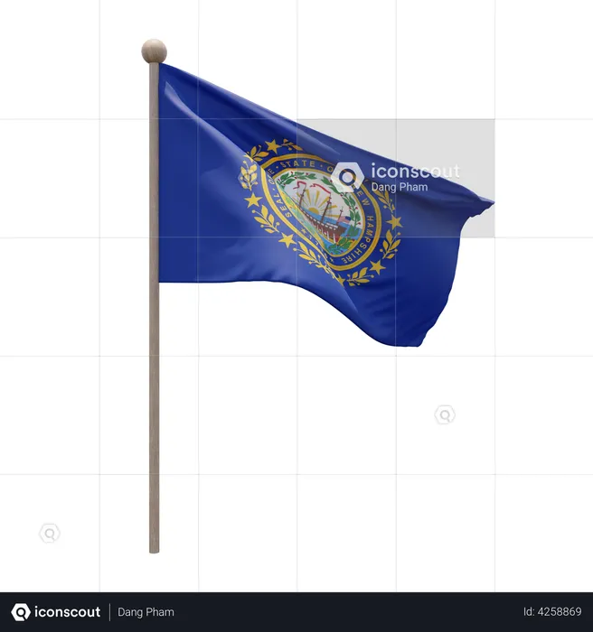 New Hampshire Flagpole Flag 3D Illustration