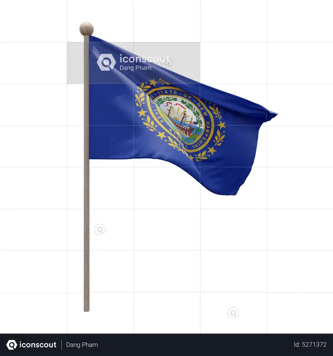 New Hampshire Flagpole Flag 3D Icon
