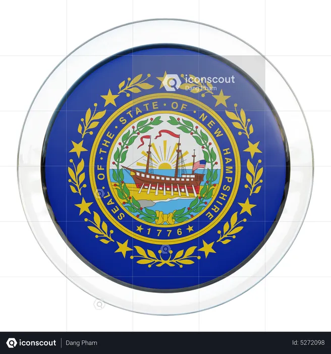 New Hampshire Round Flag Flag 3D Icon