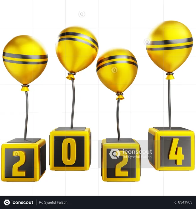 New Year 2024 Balloon  3D Icon