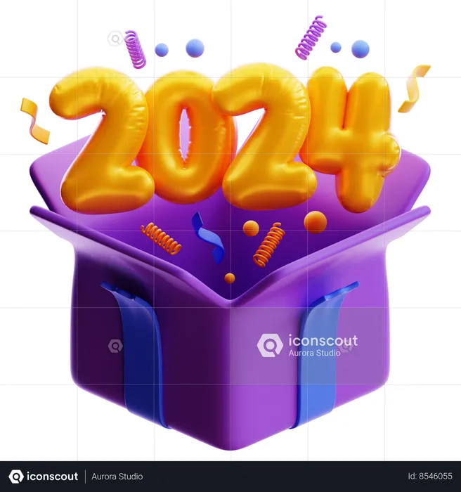 New Year 2024 Gift Box 3D Icon download in PNG, OBJ or Blend format