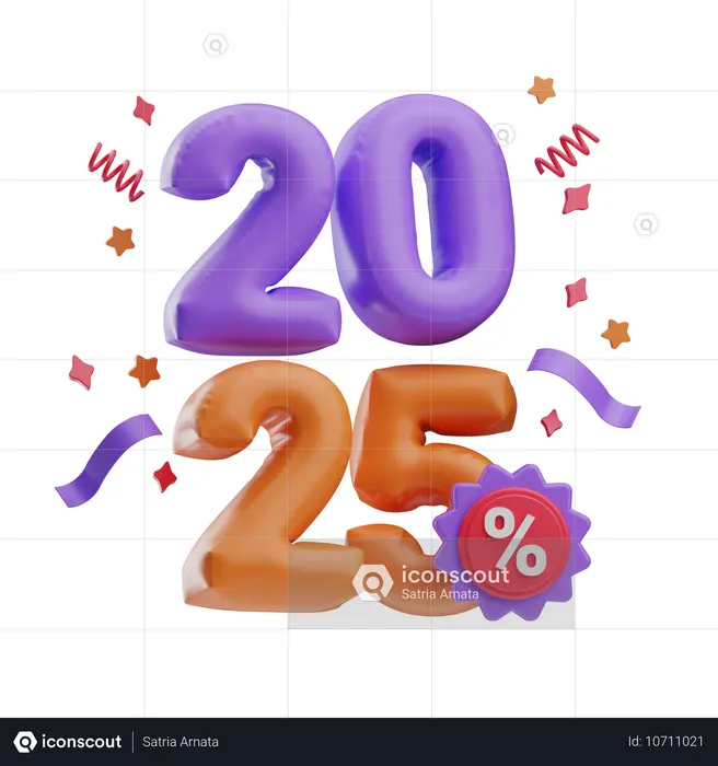 New Year 2025 Discount  3D Icon