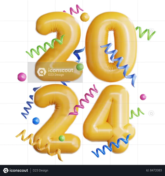 New Year Balloon 2024  3D Icon