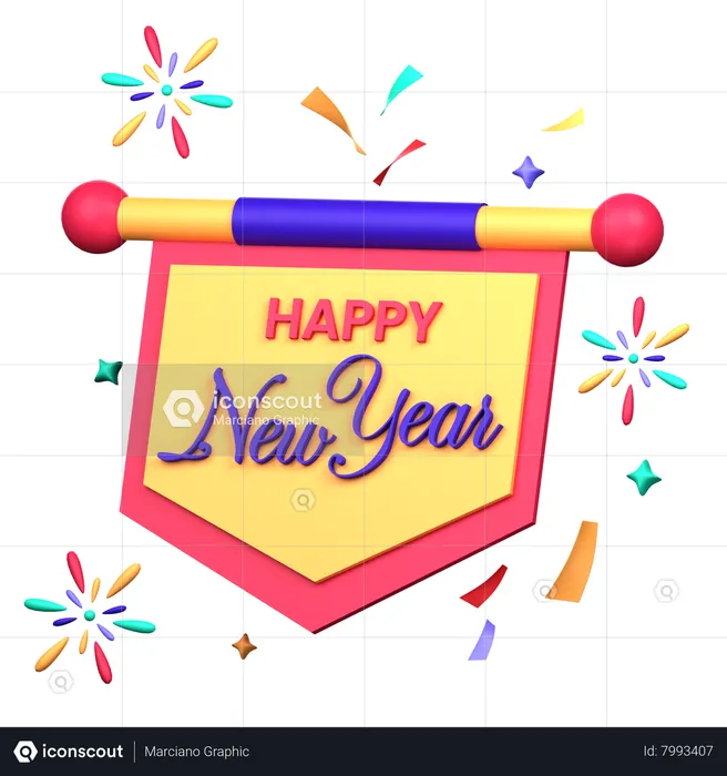 New Year Banner  3D Icon