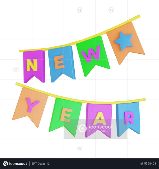 New Year Bunting  3D Icon