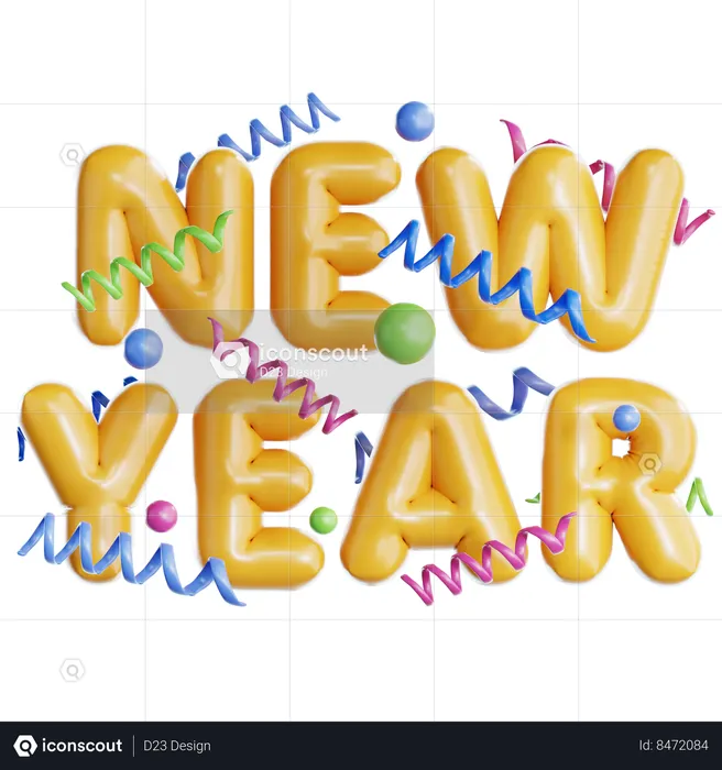 New Year Text Balloon  3D Icon
