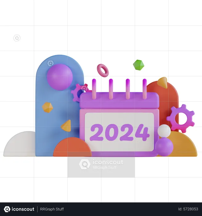New Years Calendar 2024 3D Illustration download in PNG, OBJ or Blend format