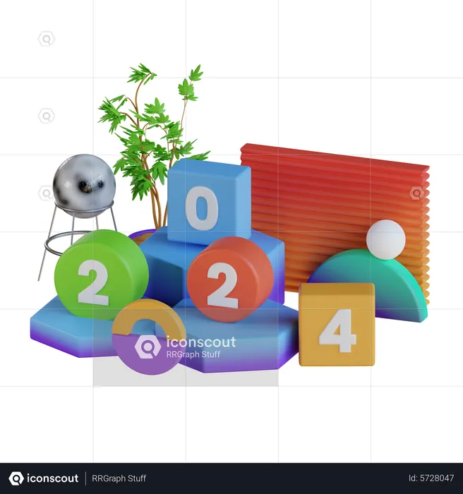 New Years Calendar 2024 3D Illustration download in PNG, OBJ or Blend format