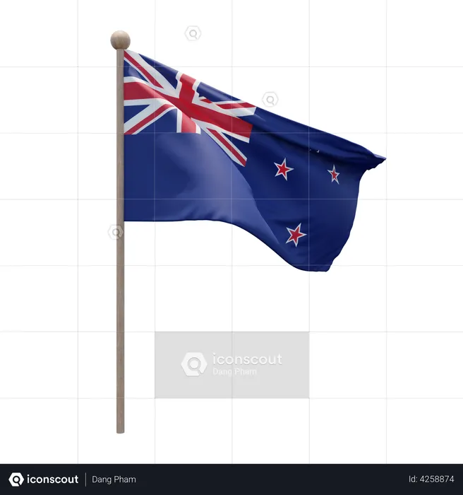 New Zealand Flagpole Flag 3D Illustration
