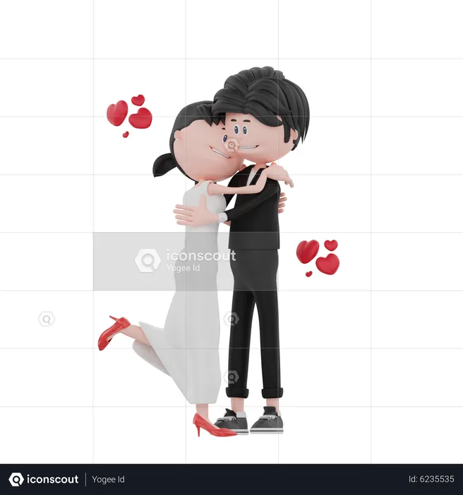 Newly wedded couple hugging  3D Illustration