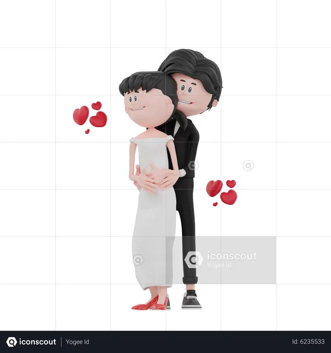 Newly wedded couple standing together  3D Illustration