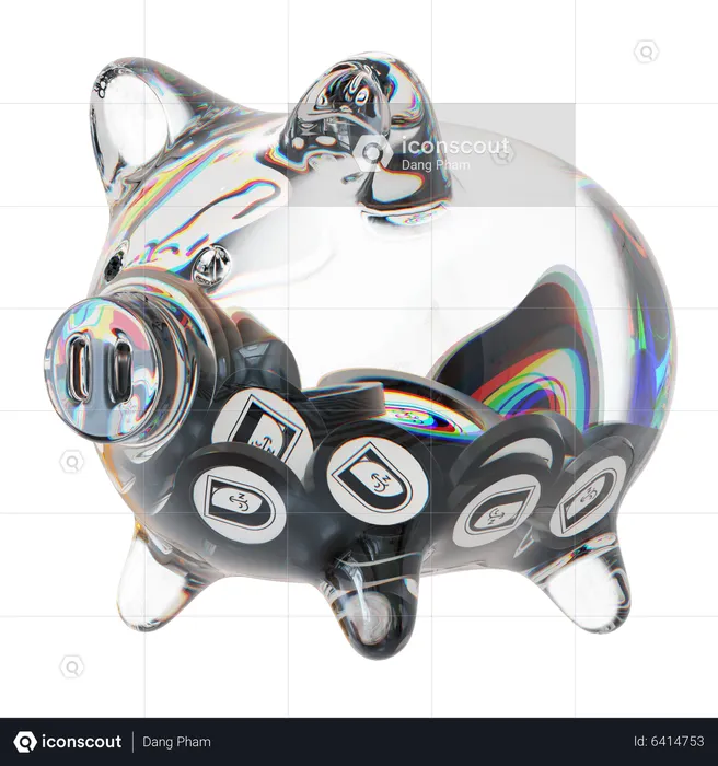 Nft Clear Glass Piggy Bank With Decreasing Piles Of Crypto Coins  3D Icon