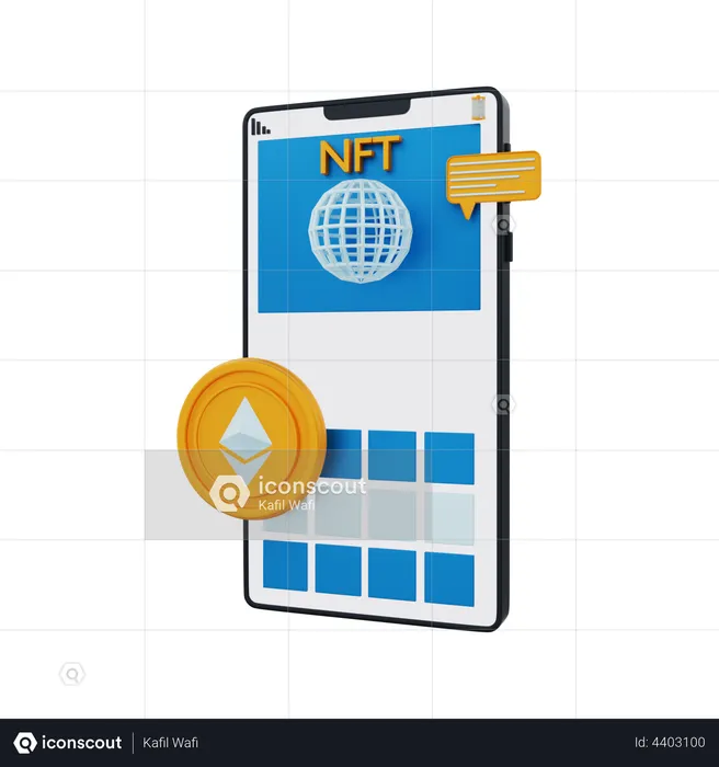 NFT coin app  3D Illustration
