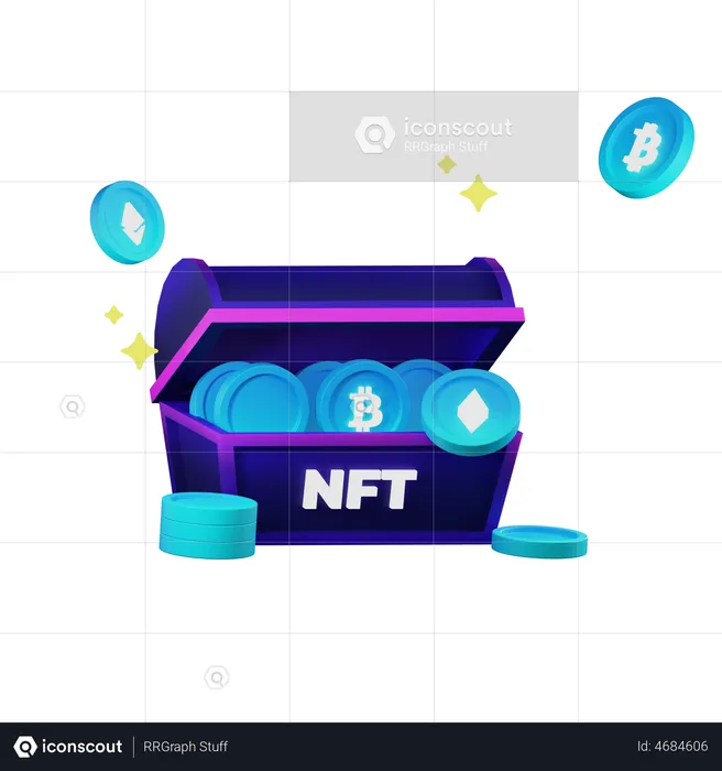 NFT Coin Chest  3D Illustration