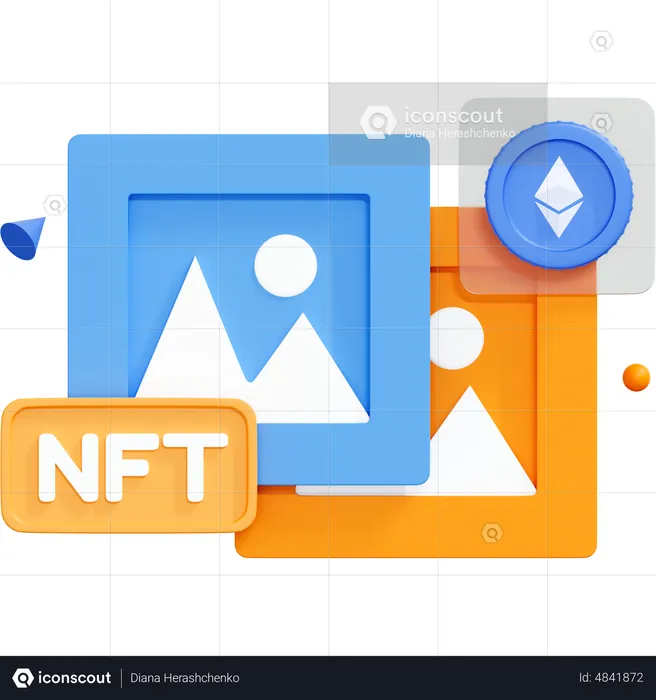 Nft com arte criptografada e moeda Ethereum  3D Icon