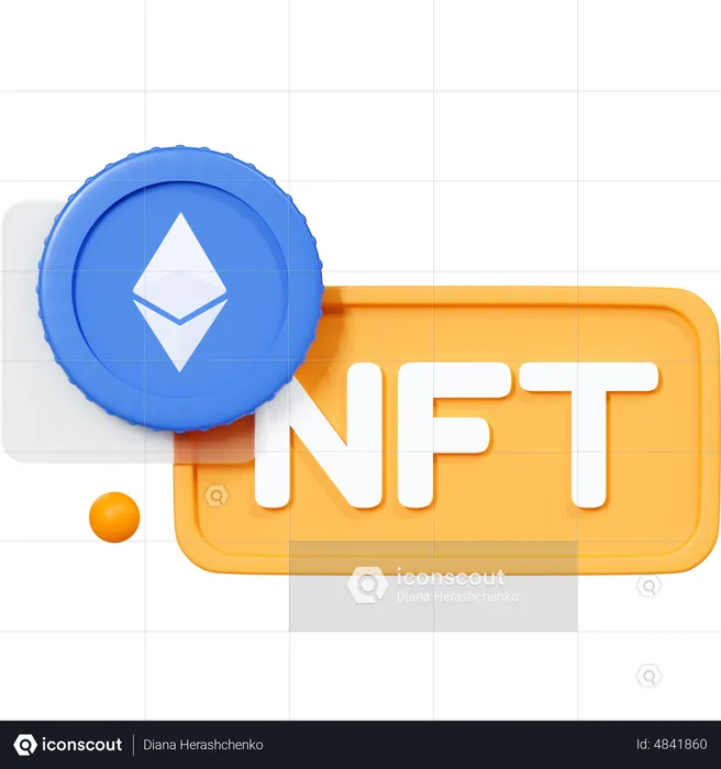 Nft Non Fungible Token With Ethereum Coin  3D Icon