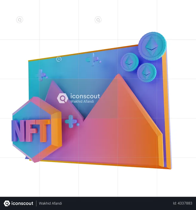 NFT photo and Ethereum coin  3D Illustration