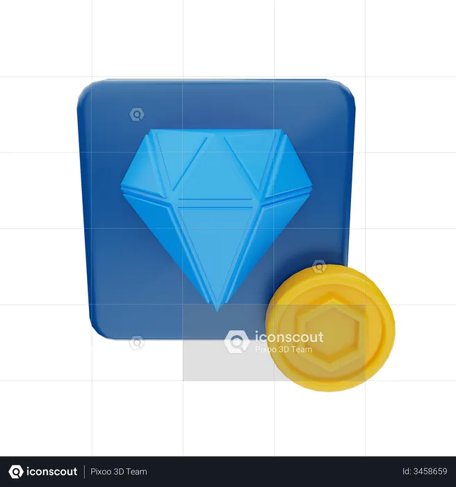NFT Token And Diamond  3D Illustration