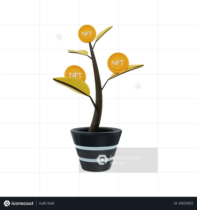 NFT tree growing  3D Illustration