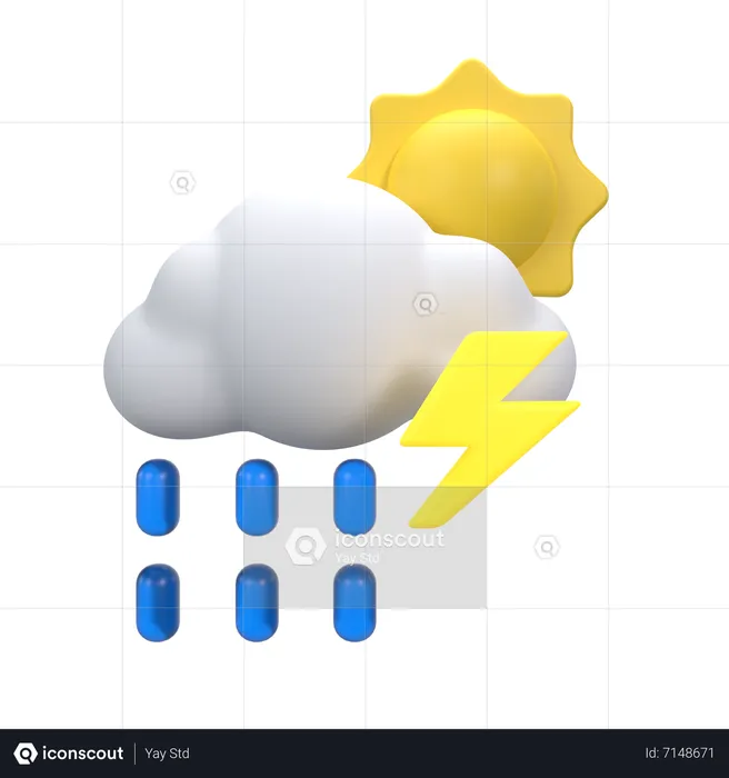 Nieselregen mit Donner am Tag  3D Icon