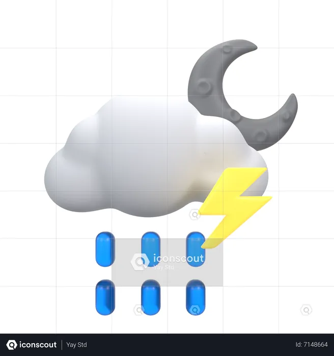 Nieselregen mit Donner in der Nacht  3D Icon