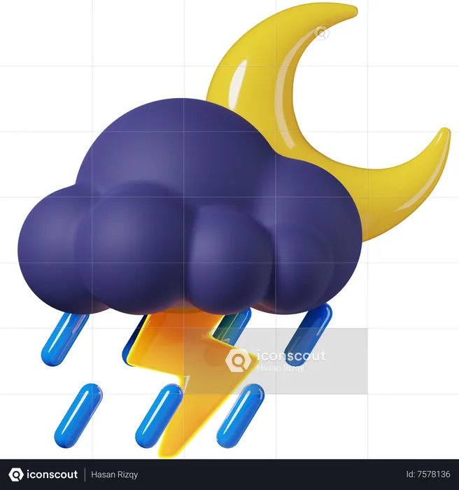 Night Heavy Rain With Thunder  3D Icon