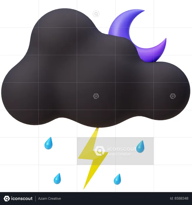 Night Thundercloud With Crescent Moon  3D Icon