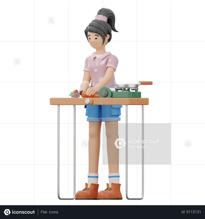 Chica está cocinando comida  3D Illustration