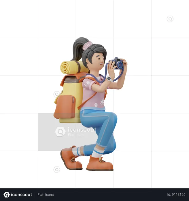 Chica está sosteniendo una cámara  3D Illustration