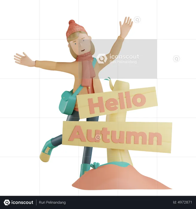 Chica feliz para la temporada de otoño  3D Illustration