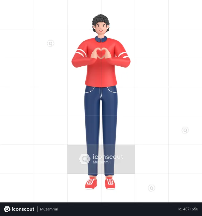 Chica mostrando corazón con sus dos manos.  3D Illustration