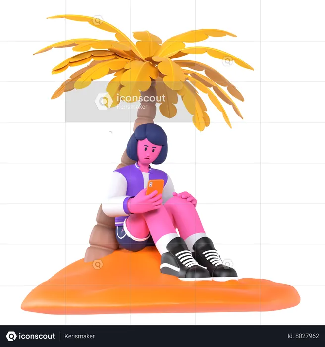 Niña perdida en una isla remota  3D Illustration