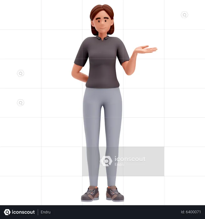 Chica presentando al lado derecho con la mano derecha  3D Illustration