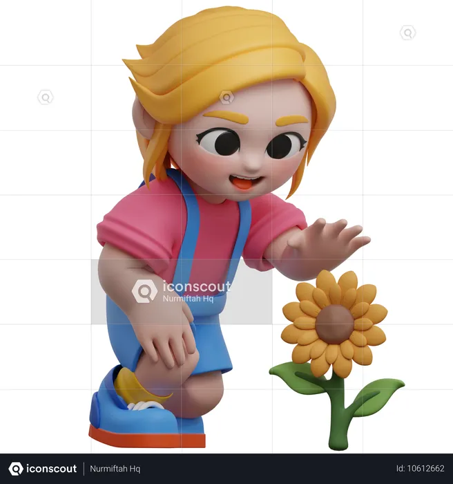 Niña recogiendo flores  3D Illustration