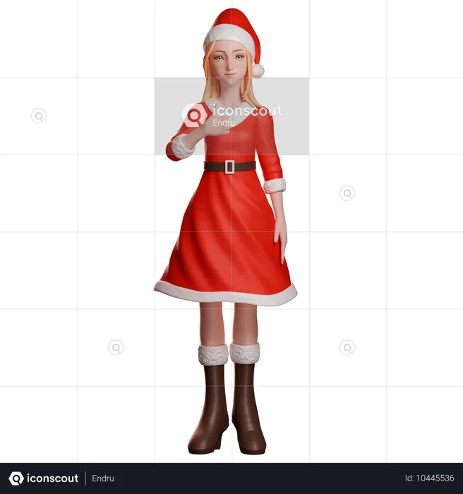 Niña de Santa Claus mostrando el pulgar hacia arriba con su mano izquierda  3D Illustration