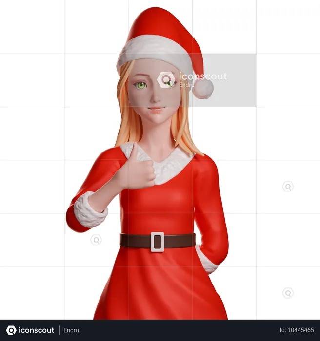 Niña de Santa Claus mostrando el pulgar hacia arriba con su mano izquierda  3D Illustration