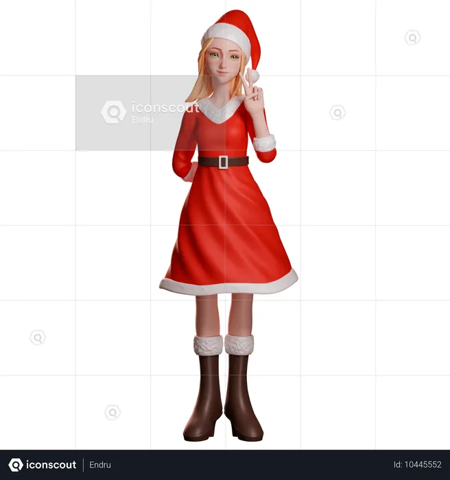 Niña de Santa Claus mostrando el gesto de la paz con su mano derecha  3D Illustration