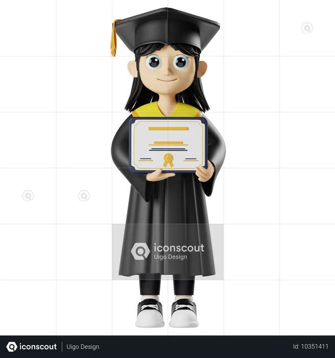 Niña sosteniendo certificado  3D Illustration